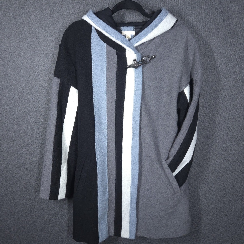 Vintage‎ Carson Wool Hooded Coat L Striped Boho Y2K Artwear Toggle Closure